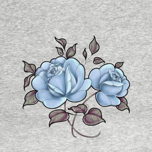 Vintage pale blue rose floral print by Verre